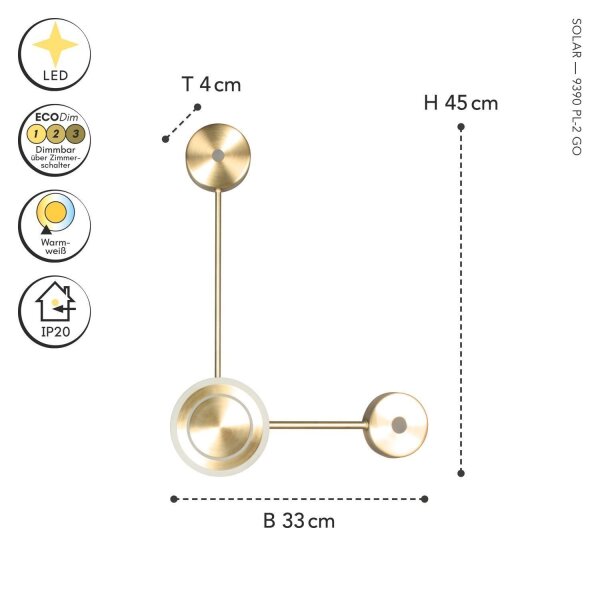 Applique LED aluminium dimmable H:44 cm 3000 K en or