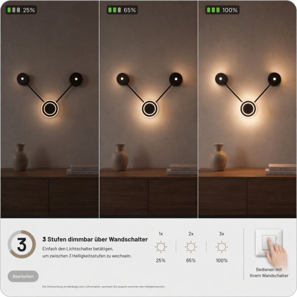 Applique LED aluminium dimmable H:44 cm 3000 K noir