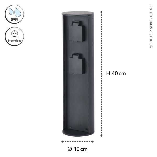 Colonne de prises deux prises aluminium IP44 40 cm