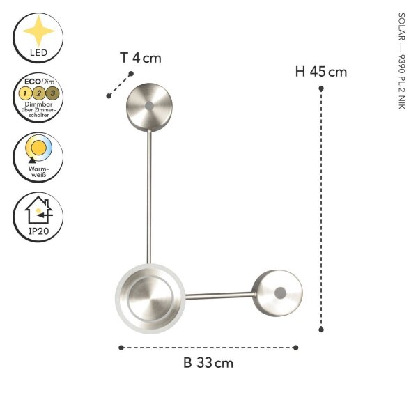Applique LED aluminium dimmable H:44 cm 3000 K argent