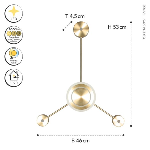 Applique LED aluminium dimmable H:53 cm 3000 K or