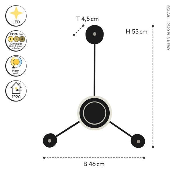 Applique LED aluminium dimmable H:53 cm 3000 K noir