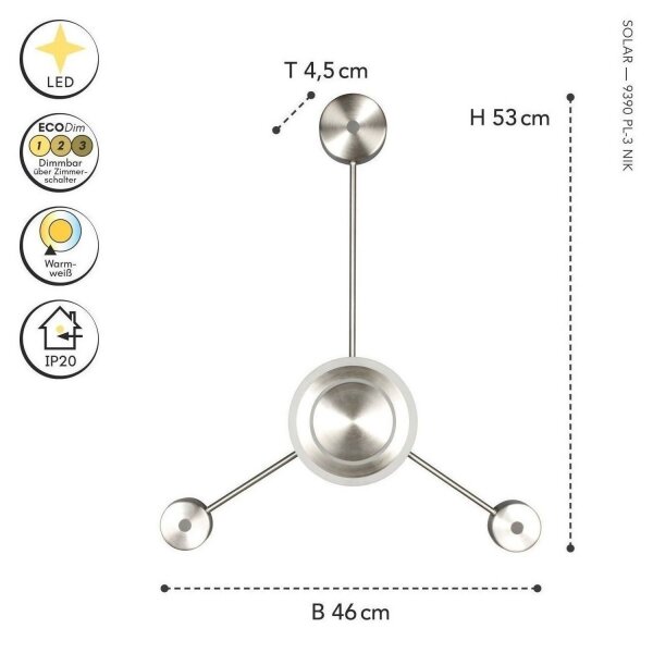 Applique LED aluminium dimmable H:53 cm 3000 K argent