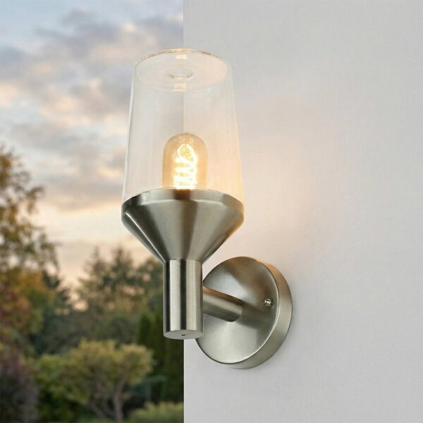 Applique extérieure acier inoxydable verre H : 29 cm IP44 E27
