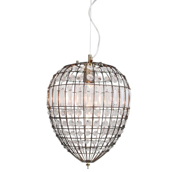 Lampe à suspendre cristal 30 cm de large en laiton antique E27