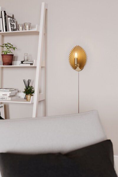 Applique murale en métal E27 H : 30 cm avec interrupteur en or