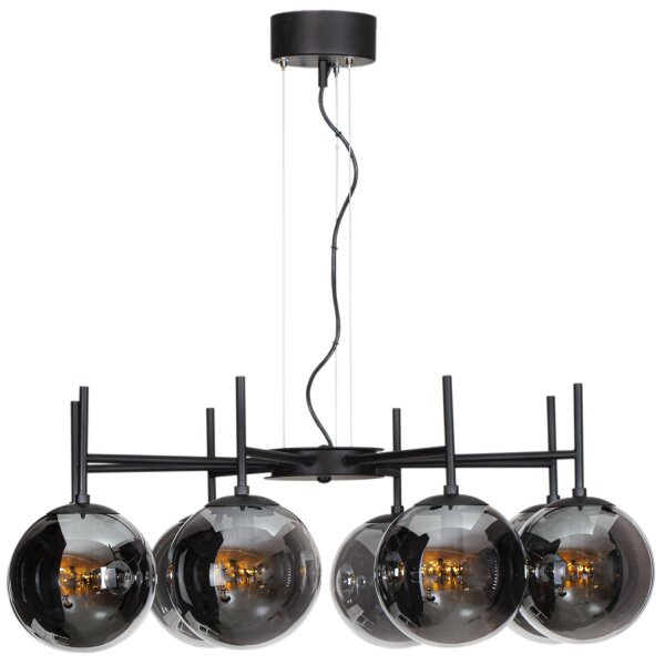 Suspension métal verre fumé L : 83 cm sphère abat-jour 8x E27