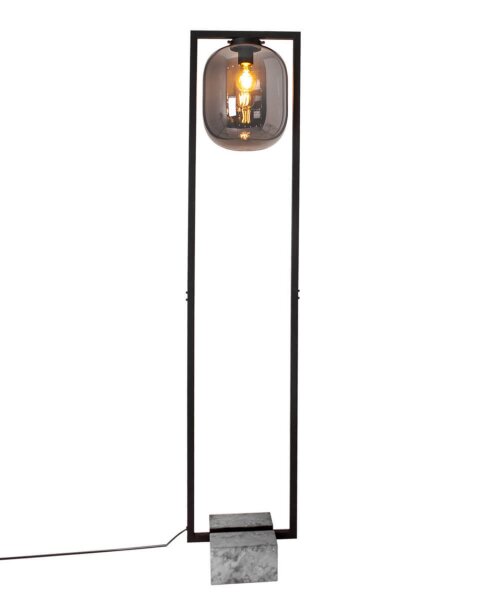 Lampadaire verre fumé métal pierre 150 cm design rétro E27