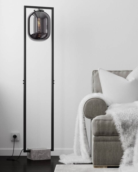 Lampadaire verre fumé métal pierre 150 cm design rétro E27