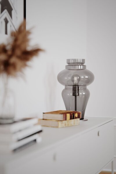 Lampe de table verre fumé métal 40,6 cm E27 interrupteur à fil