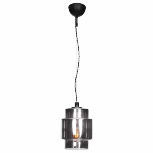 Suspension verre fumé 20 cm de large E27 Vintage