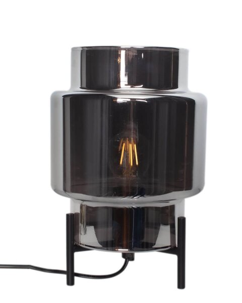 Lampe de table trépied 29 cm métal verre fumé pour E27