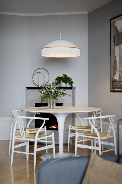 Suspension Blanc Or Ø 60 cm Abat-jour tissu franges E27