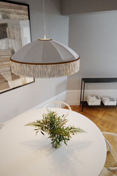Suspension Blanc Or Ø 60 cm Abat-jour tissu franges E27