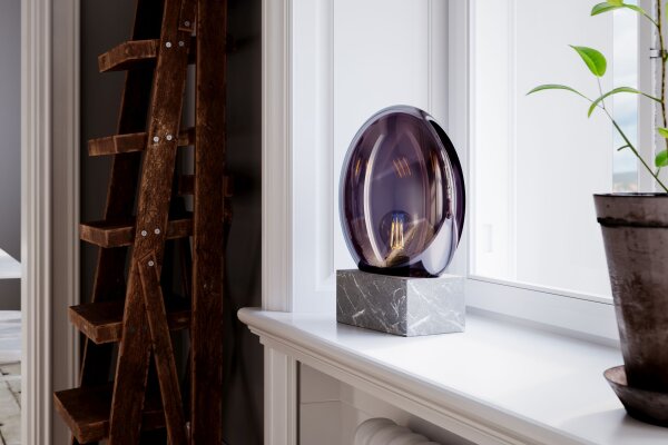 Lampe de table verre fumé marbre H : 35,5 cm Gris Gris E27 Retro