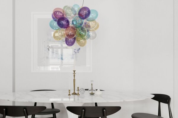 Suspension Coloré L : 50 cm H : max. 120 cm Verre Métal 8x G9