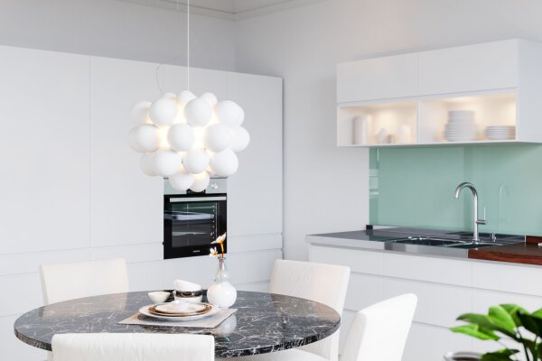 Plafonnier Verre Abat-jour L : 50 cm 8x G9 Moderne Blanc Chrome