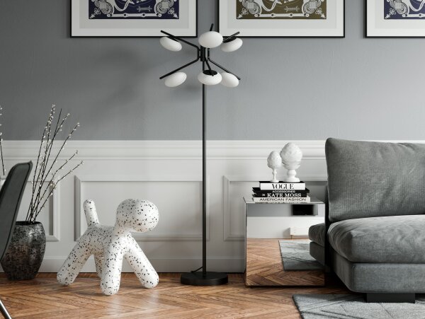 Lampadaire Verre Métal G9 165 cm de haut Rétro Noir Blanc