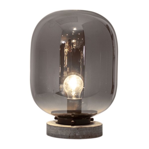 Lampe de table marbre métal verre fumé 34 cm gris E27