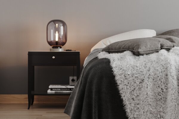 Lampe de table marbre métal verre fumé 34 cm gris E27