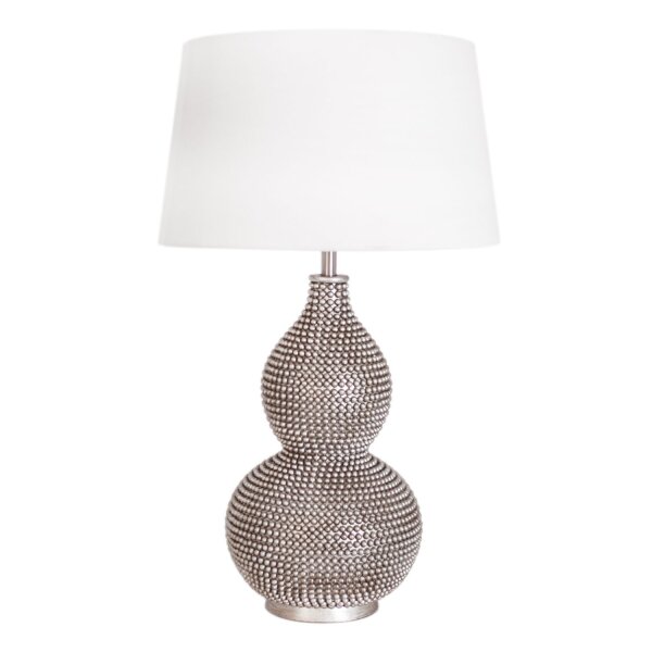 Lampe de chevet tissu métal E27 56,5 cm en argent blanc