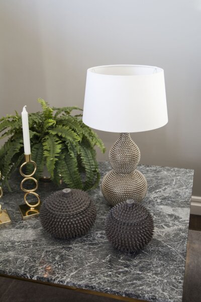 Lampe de chevet tissu métal E27 56,5 cm en argent blanc