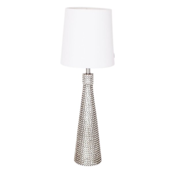 Lampe de table métal tissu 54 cm de haut Moderne E27 en argent blanc
