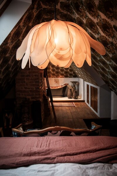 Lampe à suspendre tissu métal E27 80 cm large flexible nature