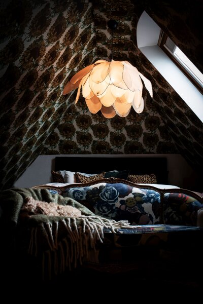 Lampe à suspendre tissu métal E27 80 cm large flexible nature