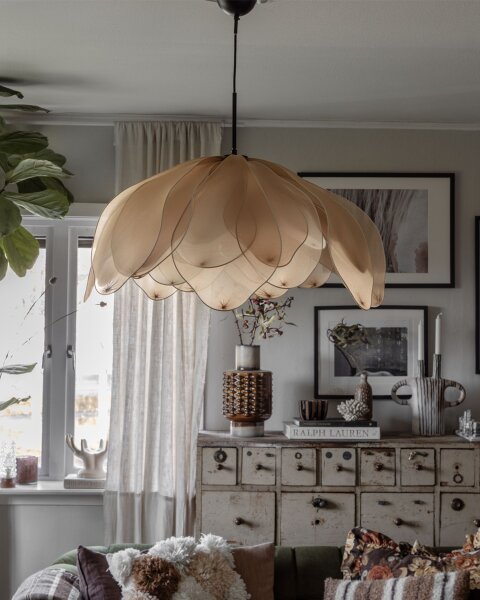 Lampe à suspendre tissu métal E27 80 cm large flexible nature