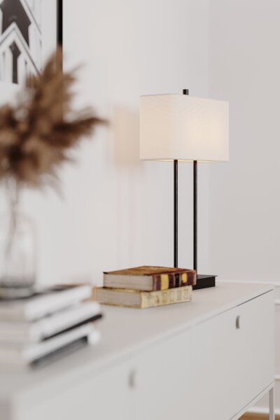 Lampe de table E27 56 cm Noir Blanc Carré Tissu Métal