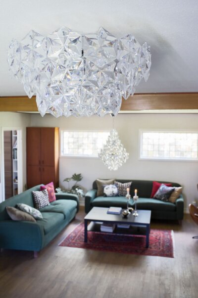 Plafonnier cristal L : 51 cm Chromé E27 3-flamme décoratif