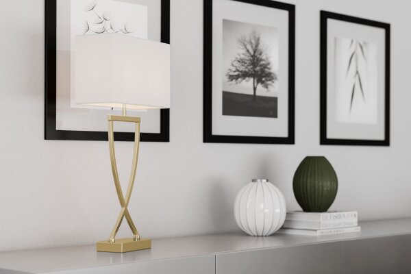 Lampe de chevet métal tissu 52 cm chrome blanc E27