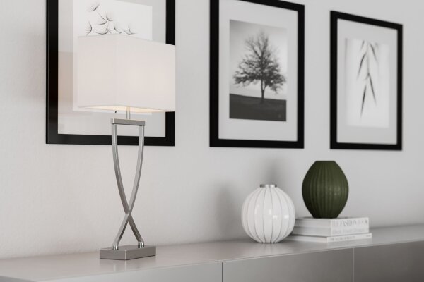 Lampe de chevet métal tissu 52 cm chrome blanc E27
