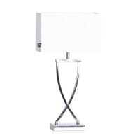 Lampe de chevet m&eacute;tal tissu 52 cm chrome blanc E27