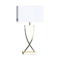Lampe de table m&eacute;tal tissu 52 cm en laiton blanc...