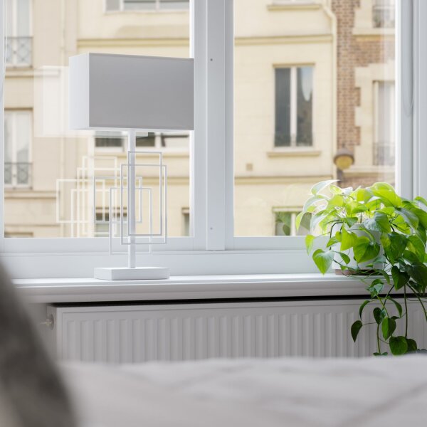 Lampe dappoint Blanc 52 cm Tissu Métal E27 Interrupteur à câble