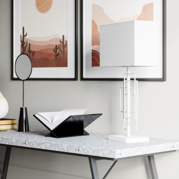 Lampe dappoint Blanc 52 cm Tissu Métal E27 Interrupteur à câble