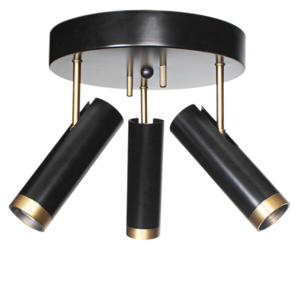 Plafonnier rond 3 flammes GU10 L : 30 cm Noir Or