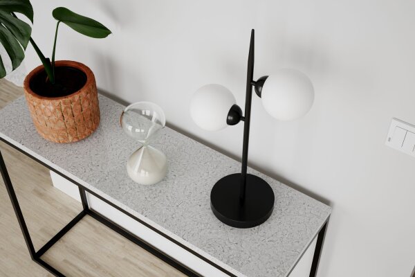 Lampe de table métal verre hauteur 55 cm noir blanc