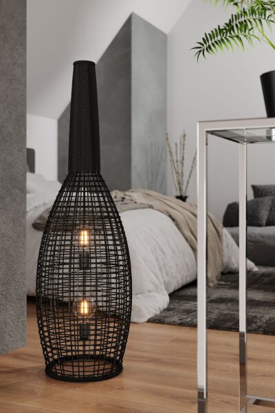 Lampadaire petit 120 cm noir E27 en osier marin