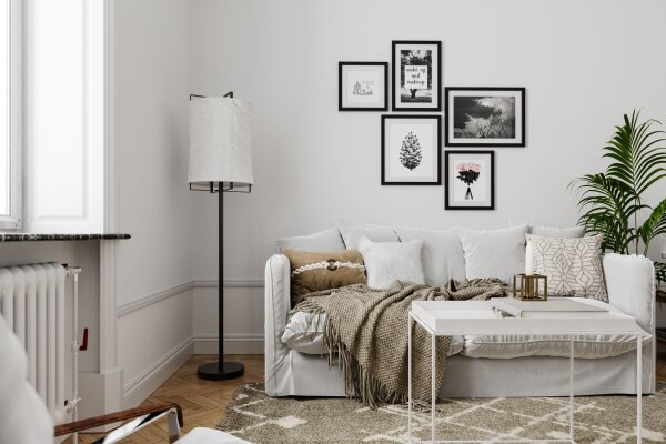 Lampadaire tissu métal E27 hauteur 150 cm noir blanc
