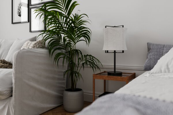 Lampe de table tissu métal 50 cm noir blanc E27