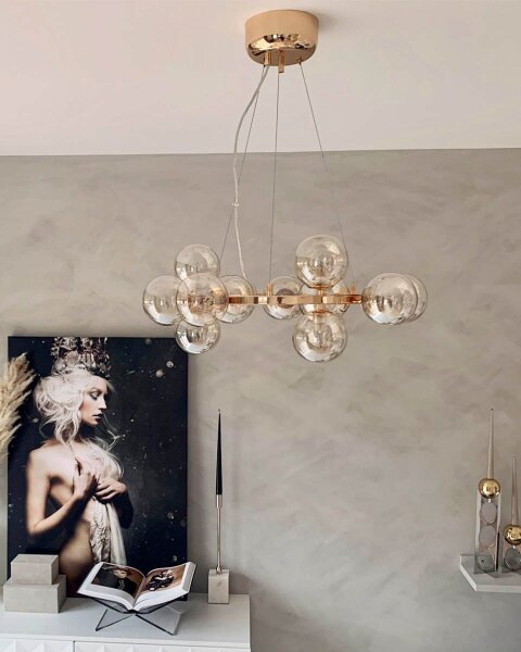 Lampe à suspendre verre fumé métal 58 cm de large Moderne 15x G9
