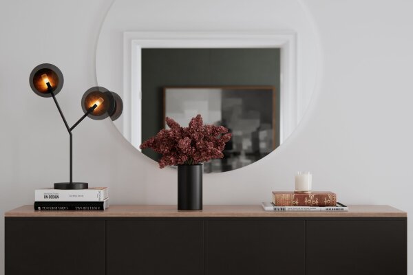Lampe de table à 2 flammes 59 cm noir or en verre métal