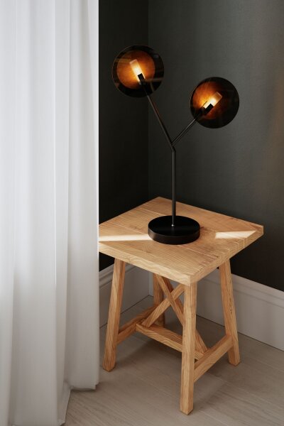 Lampe de table à 2 flammes 59 cm noir or en verre métal