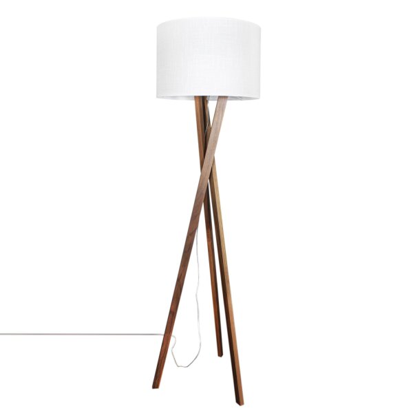 Lampadaire tripode hauteur 160 cm tissu bois E27 en noyer blanc