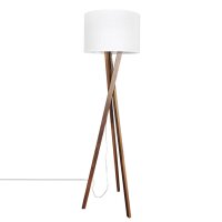 Lampadaire tripode hauteur 160 cm tissu bois E27 en noyer...