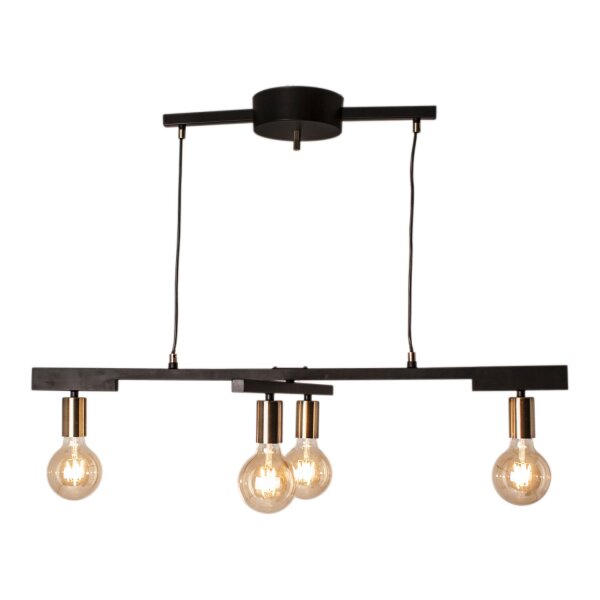 Suspension métal E27 4 flammes largeur 90 cm noir laiton