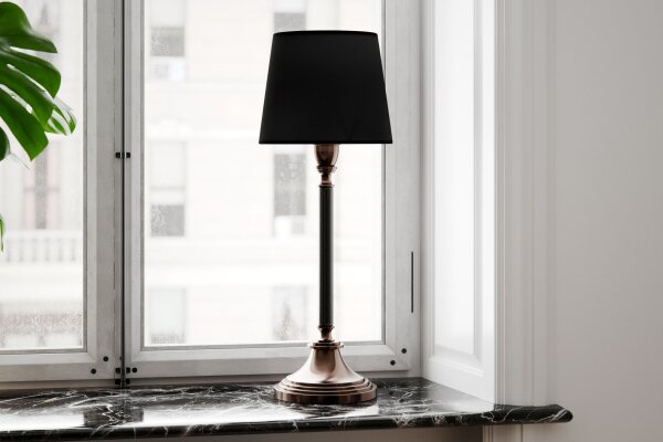 Lampe de table tissu métal E27 59,5 cm en noir argenté